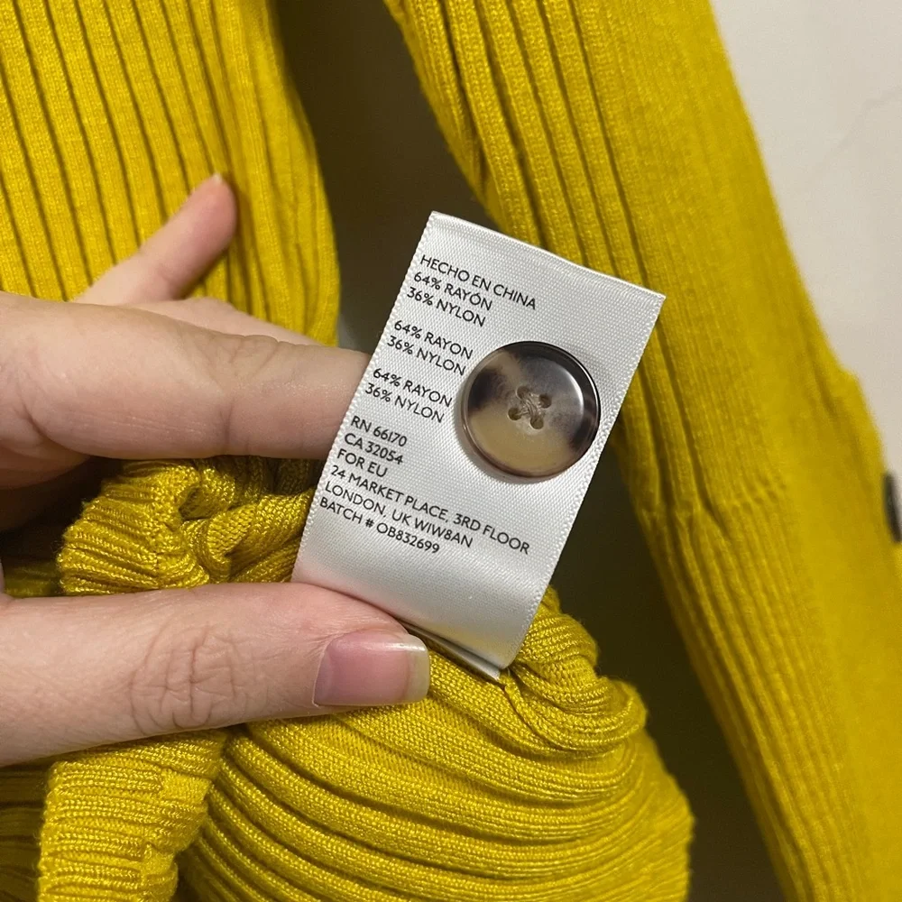 Moth Anthropologie Yellow Ribbed Turtleneck Button Cuff Sweater